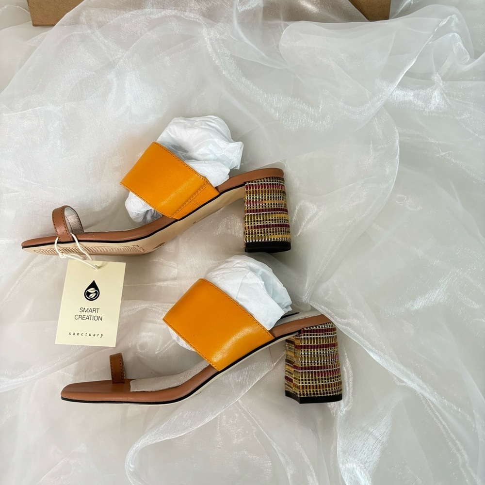 Sanctuary Bold Heeled Sandals “Mango Lion” | Block Heel Mule Summer Resort Style